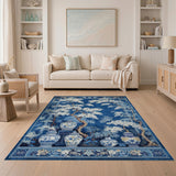 Navy Chinoiserie Blossom Tree Porcelain Vase Rug