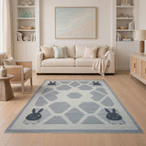 Whimsical Grey Bunny Geometric Area Rug