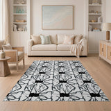 Black White Geometric Bow Motif Area Rug