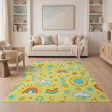 Playful Weather Doodles Yellow Kids Cartoon Rug