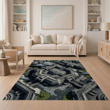 Futuristic Grey Cityscape Geometric Area Rug