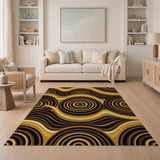 Gold Wavy Circles Abstract Area Rug