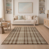 Tan Brown Plaid Rustic Farmhouse Area Rug