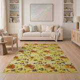 Vintage Yellow Floral Area Rug with Bold Blooms
