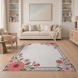 Vintage Pink Floral Lattice Border Rug