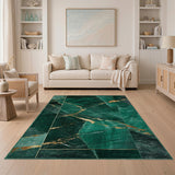 Green Emerald Green Marble Gold Vein Area Rug
