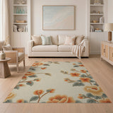 Vintage Peony Floral Cream Area Rug