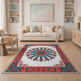 Coral Teal Medallion Persian Area Rug