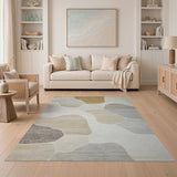 Abstract Beige Grey Organic Shapes Area Rug