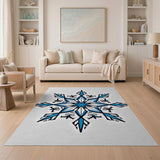 Blue and Teal Intricate Blue Snowflake Geometric Area Rug