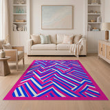 Vibrant Pink Blue Zigzag Geometric Area Rug