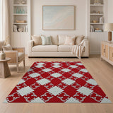 Red Diamond Trellis Area Rug with White Arabesques