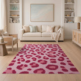 Vibrant Pink Leopard Print Shag Rug