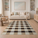 Rustic Brown Tan Plaid Woven Area Rug