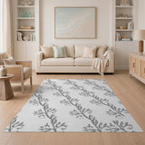 Grey Vine Floral Sketch Area Rug