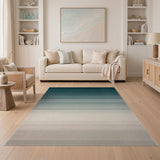 Teal to Beige Ombre Gradient Stripe Area Rug