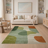 Organic Abstract Green and Orange Shapes Area Rug