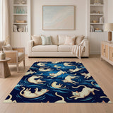 Playful Cartoon Cats in Blue Waves Area Rug