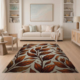 Ornate Autumn Leaves Brown Tan Area Rug