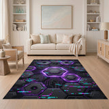 Neon Purple Hexagon Circuit Washable Area Rug