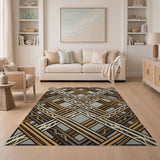 Brown and Tan Brown Tan Geometric Lattice Area Rug