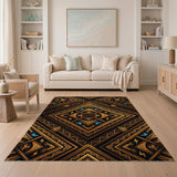 Gold Teal Geometric Heritage Tribal Rug