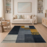 Geometric Modern Leopard Area Rug Black Grey Gold