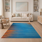 Blue Teal Geometric Striped Area Rug