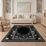 Washable Gothic Skull & Floral Area Rug - Dark Vintage Low Pile