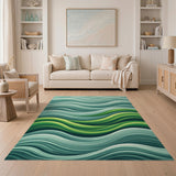 Abstract Area Blue and Teal Cascading Teal Waves Abstract Area Rug