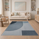 Modern Blue Overlapping Circles Geometric Area Rug