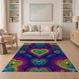 Vibrant Rainbow Hearts Area Rug