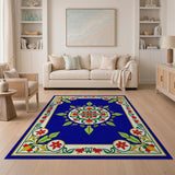 Navy Blue Persian Floral Medallion Rug