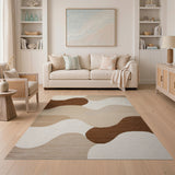 Abstract Wavy Beige and Neutral Area Rug