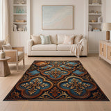 Ornate Teal Rust Quatrefoil Area Rug