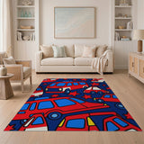 Playful Fire Trucks Stars Kids Cartoon Rug