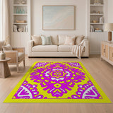 Vibrant Pink Mandala Persian Area Rug on Yellow