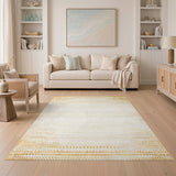 Distressed Vintage Beige Gold Striped Area Rug