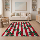 Festive Holly Berry Striped Area Rug