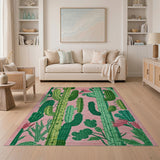 Pink Cactus Desert Southwestern Area Rug