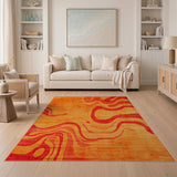 Vibrant Orange Abstract Wave Area Rug