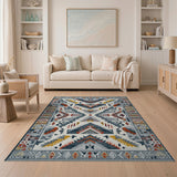 Blue and Teal Navy Blue Southwestern Geometric Area Rug