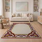 Gold and Silver Ornate Maroon Gold Floral Border Area Rug