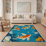 Teal Blue Swimming Koi Fish Area Rug