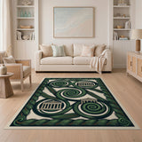 Swirling Green Fern Temple Area Rug