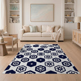 Navy Hexagon Starburst Pattern Area Rug