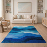 Modern Blue Wave Geometric Area Rug