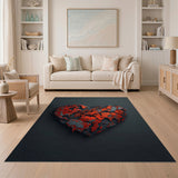 Red Fractured World Map Heart Area Rug