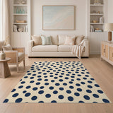 Navy Polka Dot Beige Area Rug