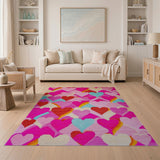 Multi-color and Patterns Whimsical Rainbow Hearts Area Rug
